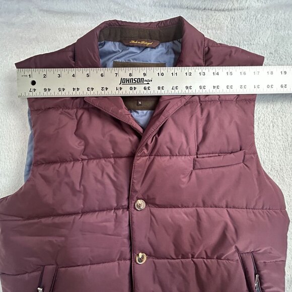 Robert Talbott Mens Burgundy Quilted Down Puffer Vest XL Button Front Packable - Picture 5 of 8